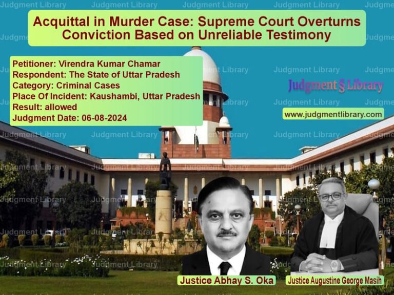Acquittal in Murder Case: Supreme Court Overturns Conviction Based on Unreliable Testimony image for SC Judgment dated 06-08-2024 in the case of Virendra Kumar Chamar vs The State of Uttar Pradesh