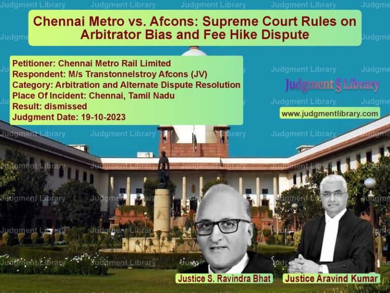Chennai Metro vs. Afcons: Supreme Court Rules on Arbitrator Bias and Fee Hike Dispute image for SC Judgment dated 19-10-2023 in the case of Chennai Metro Rail Limited vs M/s Transtonnelstroy Afcons (J