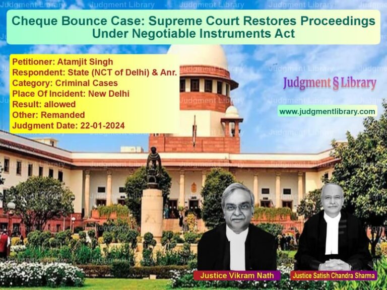 Cheque Bounce Case: Supreme Court Restores Proceedings Under Negotiable Instruments Act image for SC Judgment dated 22-01-2024 in the case of Atamjit Singh vs State (NCT of Delhi) & Anr.