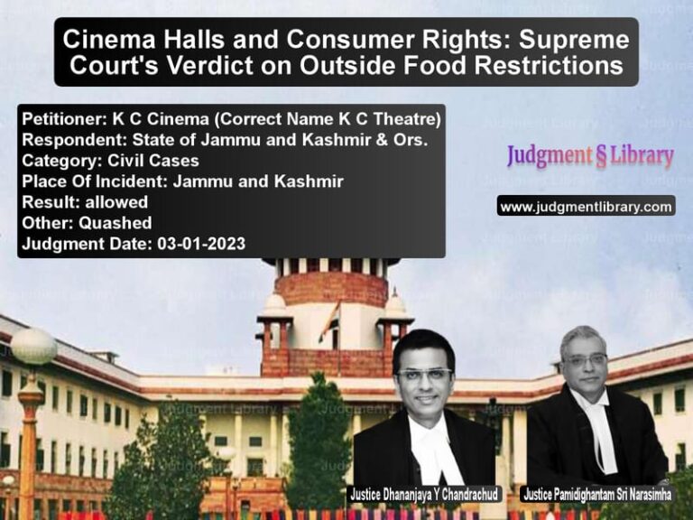 Cinema Halls and Consumer Rights: Supreme Court's Verdict on Outside Food Restrictions image for SC Judgment dated 03-01-2023 in the case of K C Cinema (Correct Name K C T vs State of Jammu and Kashmir & O