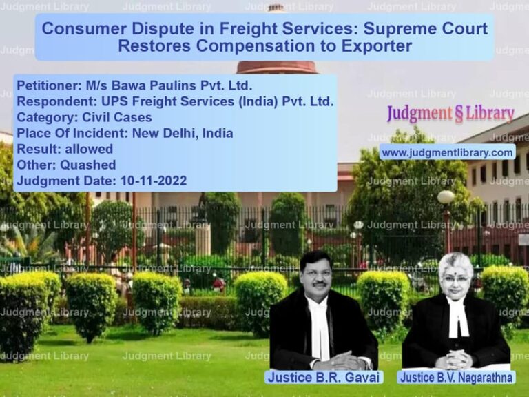 Consumer Dispute in Freight Services: Supreme Court Restores Compensation to Exporter image for SC Judgment dated 10-11-2022 in the case of M/s Bawa Paulins Pvt. Ltd. vs UPS Freight Services (India) P