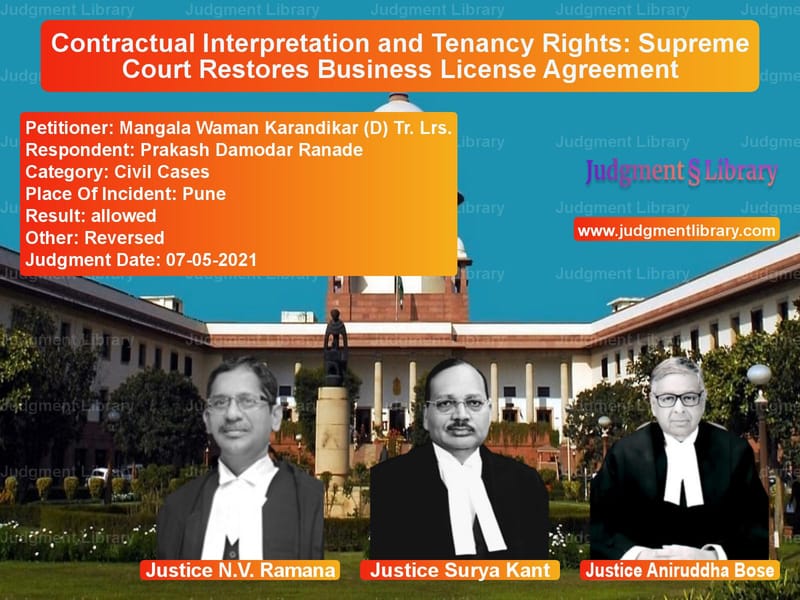 Contractual Interpretation and Tenancy Rights: Supreme Court Restores Business License Agreement image for SC Judgment dated 07-05-2021 in the case of Mangala Waman Karandikar (D) T vs Prakash Damodar Ranade
