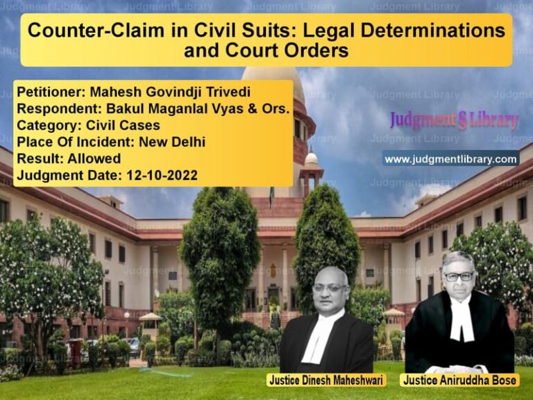 Counter-Claim in Civil Suits: Legal Determinations and Court Orders image for SC Judgment dated 12-10-2022 in the case of Mahesh Govindji Trivedi vs Bakul Maganlal Vyas & Ors.