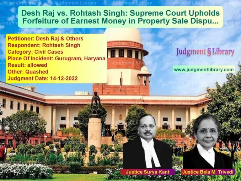Desh Raj vs. Rohtash Singh: Supreme Court Upholds Forfeiture of Earnest Money in Property Sale Dispute image for SC Judgment dated 14-12-2022 in the case of Desh Raj & Others vs Rohtash Singh