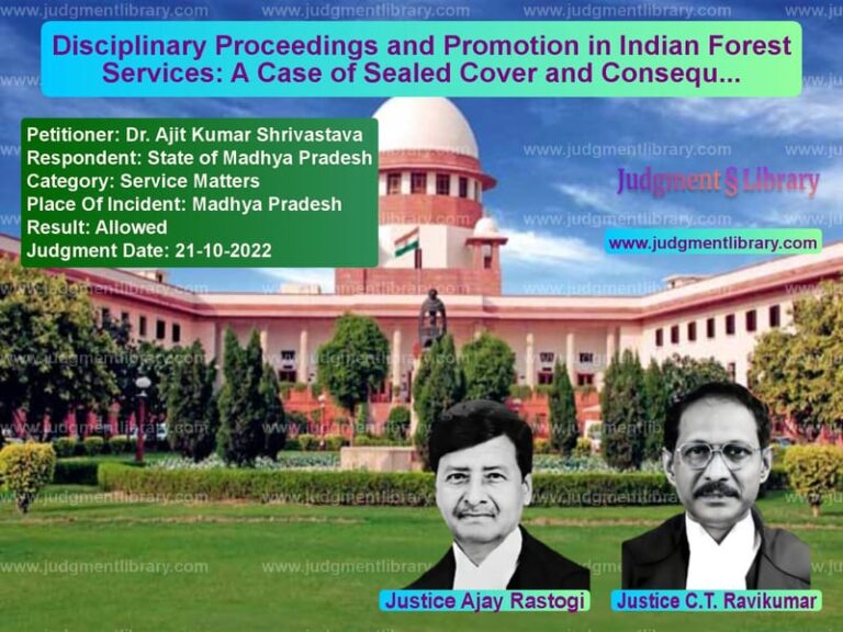 Disciplinary Proceedings and Promotion in Indian Forest Services: A Case of Sealed Cover and Consequential Benefits image for SC Judgment dated 21-10-2022 in the case of Dr. Ajit Kumar Shrivastava vs State of Madhya Pradesh
