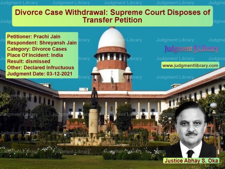 Divorce Case Withdrawal: Supreme Court Disposes of Transfer Petition image for SC Judgment dated 03-12-2021 in the case of Prachi Jain vs Shreyansh Jain