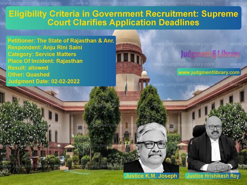Eligibility Criteria in Government Recruitment: Supreme Court Clarifies Application Deadlines image for SC Judgment dated 02-02-2022 in the case of The State of Rajasthan & Anr. vs Anju Rini Saini