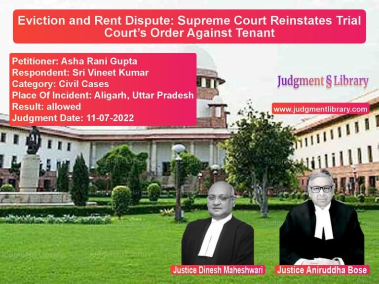 Eviction and Rent Dispute: Supreme Court Reinstates Trial Court’s Order Against Tenant image for SC Judgment dated 11-07-2022 in the case of Asha Rani Gupta vs Sri Vineet Kumar