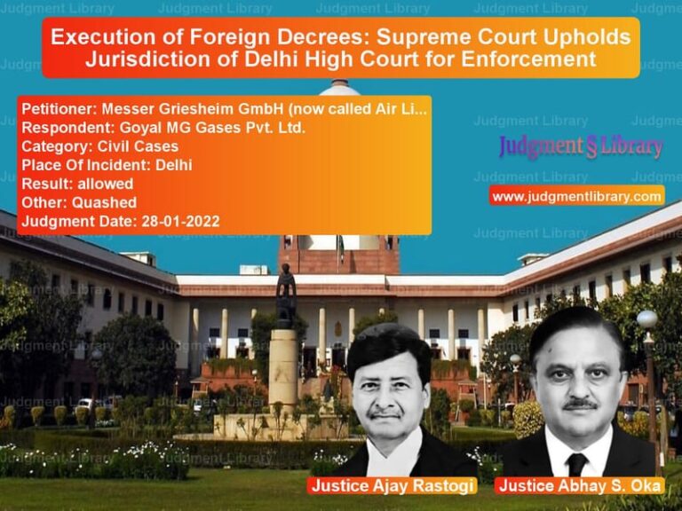 Execution of Foreign Decrees: Supreme Court Upholds Jurisdiction of Delhi High Court for Enforcement image for SC Judgment dated 28-01-2022 in the case of Messer Griesheim GmbH (now cal vs Goyal MG Gases Pvt. Ltd.