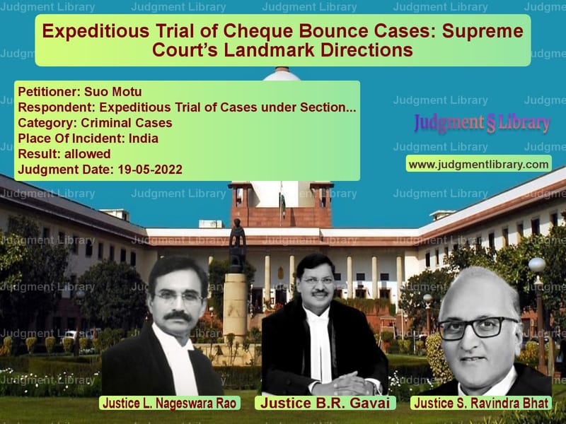 Expeditious Trial of Cheque Bounce Cases: Supreme Court’s Landmark Directions image for SC Judgment dated 19-05-2022 in the case of Suo Motu vs Expeditious Trial of Cases und