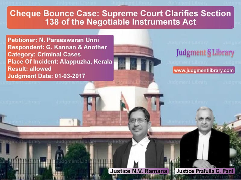 Featured image for Supreme Court Judgment dated 01-03-2017 in case of petitioner name N. Paraeswaran Unni vs G. Kannan & Another