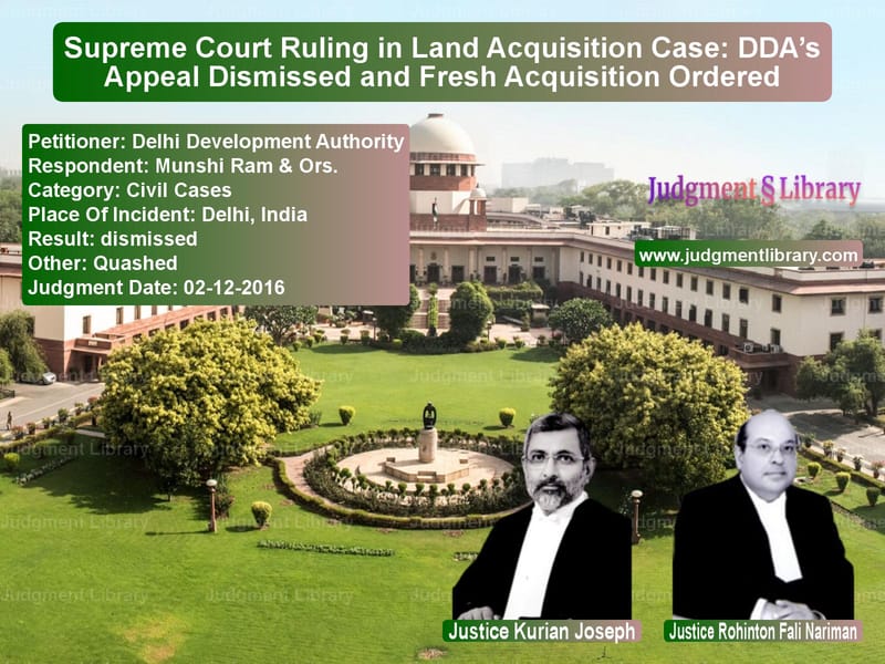 Featured image for Supreme Court Judgment dated 02-12-2016 in case of petitioner name Delhi Development Authority vs Munshi Ram & Ors.