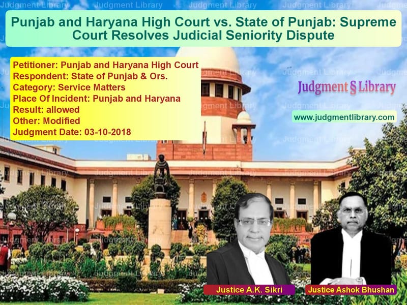 Featured image for Supreme Court Judgment dated 03-10-2018 in case of petitioner name Punjab and Haryana High Court vs State of Punjab & Ors.