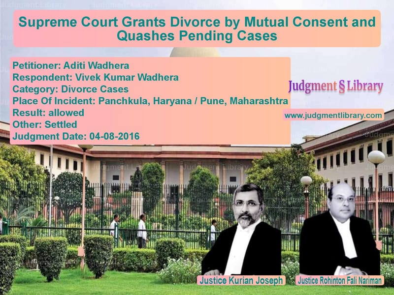 Featured image for Supreme Court Judgment dated 04-08-2016 in case of petitioner name Aditi Wadhera vs Vivek Kumar Wadhera