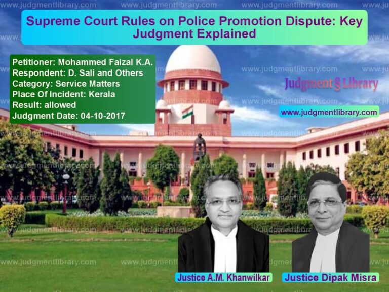 Featured image for Supreme Court Judgment dated 04-10-2017 in case of petitioner name Mohammed Faizal K.A. vs D. Sali and Others