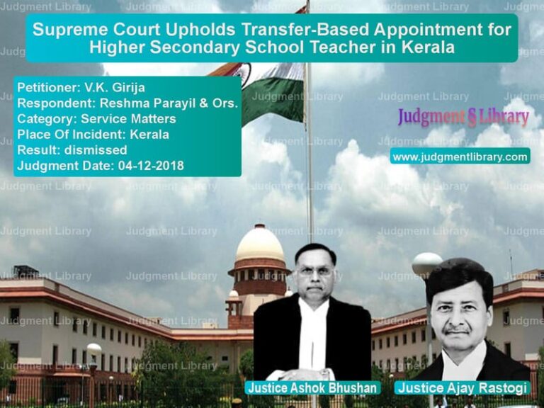 Featured image for Supreme Court Judgment dated 04-12-2018 in case of petitioner name V.K. Girija vs Reshma Parayil & Ors.