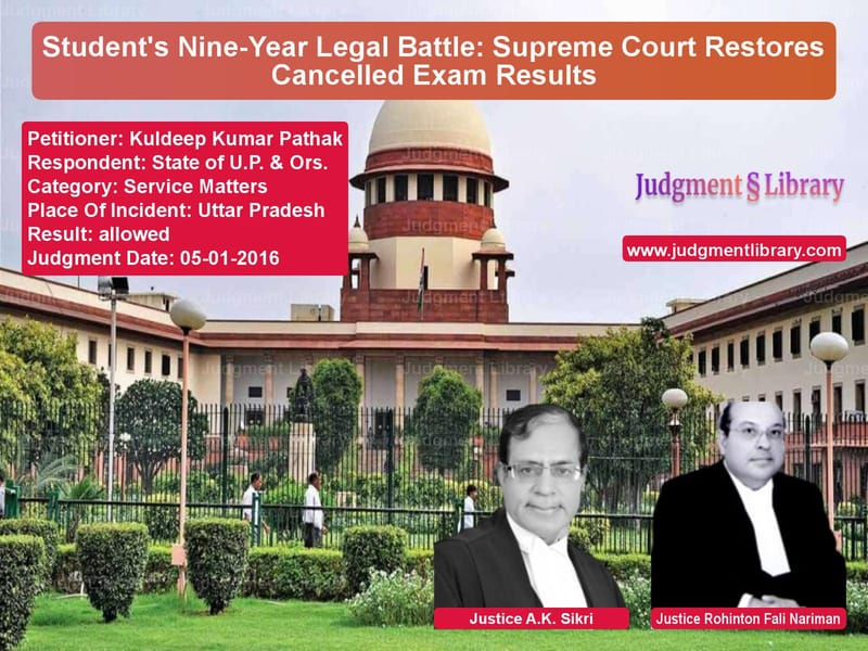 Featured image for Supreme Court Judgment dated 05-01-2016 in case of petitioner name Kuldeep Kumar Pathak vs State of U.P. & Ors.