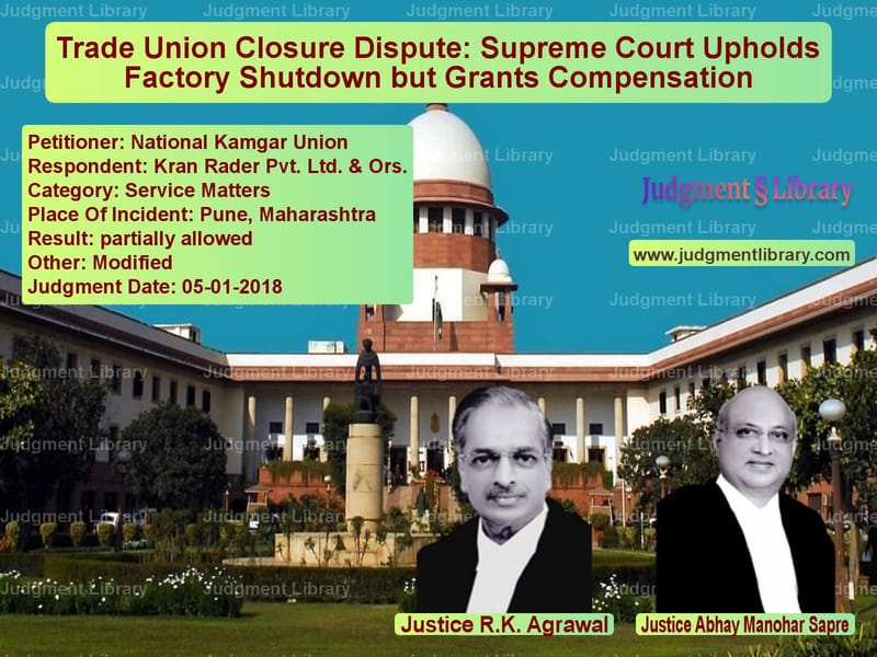 Featured image for Supreme Court Judgment dated 05-01-2018 in case of petitioner name National Kamgar Union vs Kran Rader Pvt. Ltd. & Ors.