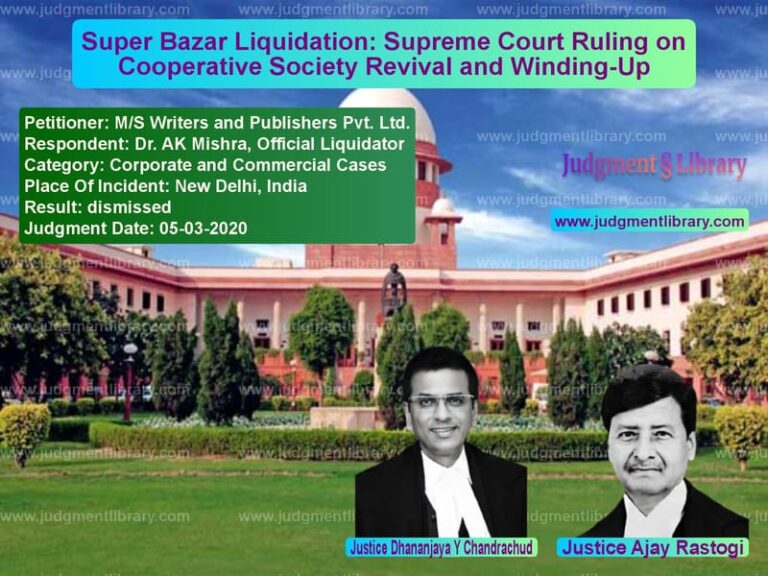 Featured image for Supreme Court Judgment dated 05-03-2020 in case of petitioner name M/S Writers and Publishers Pvt vs Dr. AK Mishra, Official Liquid