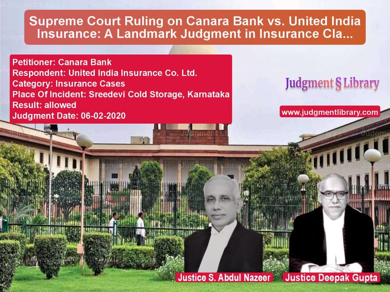 Featured image for Supreme Court Judgment dated 06-02-2020 in case of petitioner name Canara Bank vs United India Insurance Co. Ltd
