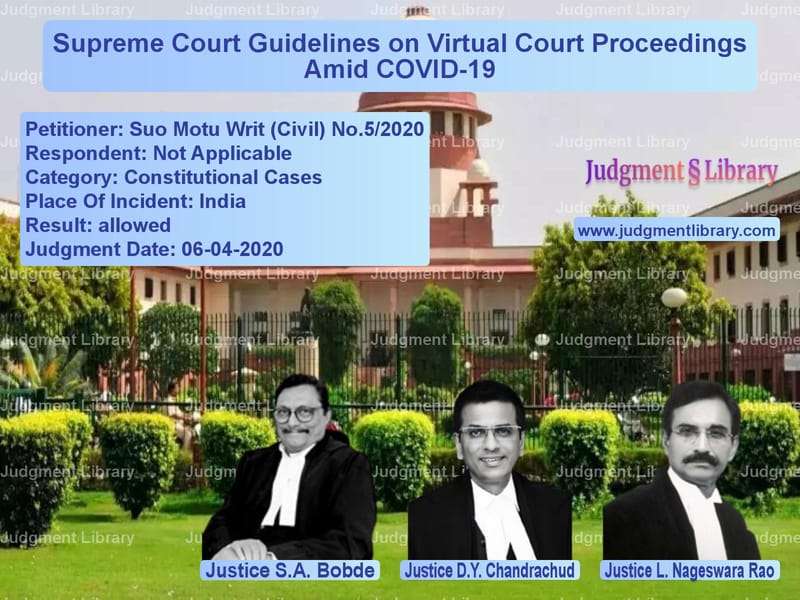 Featured image for Supreme Court Judgment dated 06-04-2020 in case of petitioner name Suo Motu Writ (Civil) No.5/202 vs Not Applicable