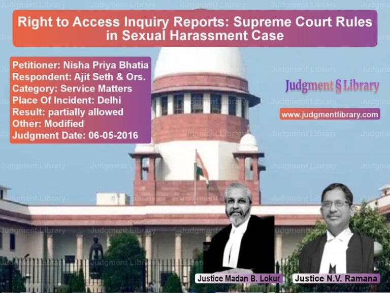 Featured image for Supreme Court Judgment dated 06-05-2016 in case of petitioner name Nisha Priya Bhatia vs Ajit Seth & Ors.