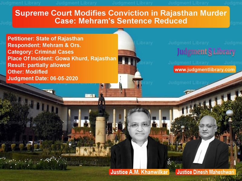 Featured image for Supreme Court Judgment dated 06-05-2020 in case of petitioner name State of Rajasthan vs Mehram & Ors.