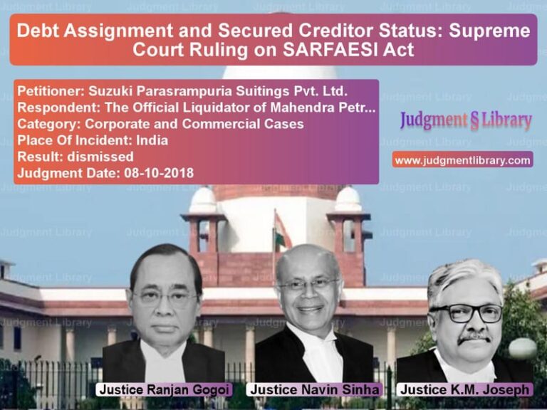 Featured image for Supreme Court Judgment dated 08-10-2018 in case of petitioner name Suzuki Parasrampuria Suitings vs The Official Liquidator of Mah