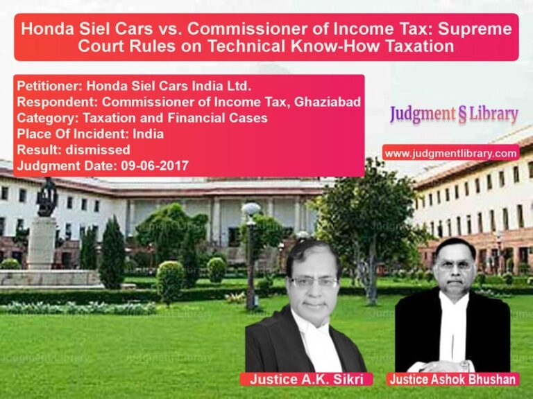 Featured image for Supreme Court Judgment dated 09-06-2017 in case of petitioner name Honda Siel Cars India Ltd. vs Commissioner of Income Tax, Gh