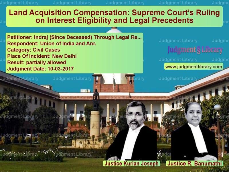 Featured image for Supreme Court Judgment dated 10-03-2017 in case of petitioner name Indraj (Since Deceased) Throug vs Union of India and Anr.