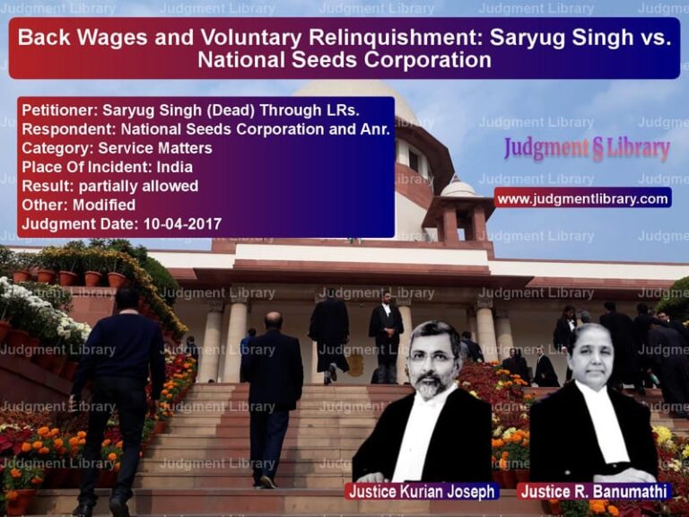 Featured image for Supreme Court Judgment dated 10-04-2017 in case of petitioner name Saryug Singh (Dead) Through LR vs National Seeds Corporation and