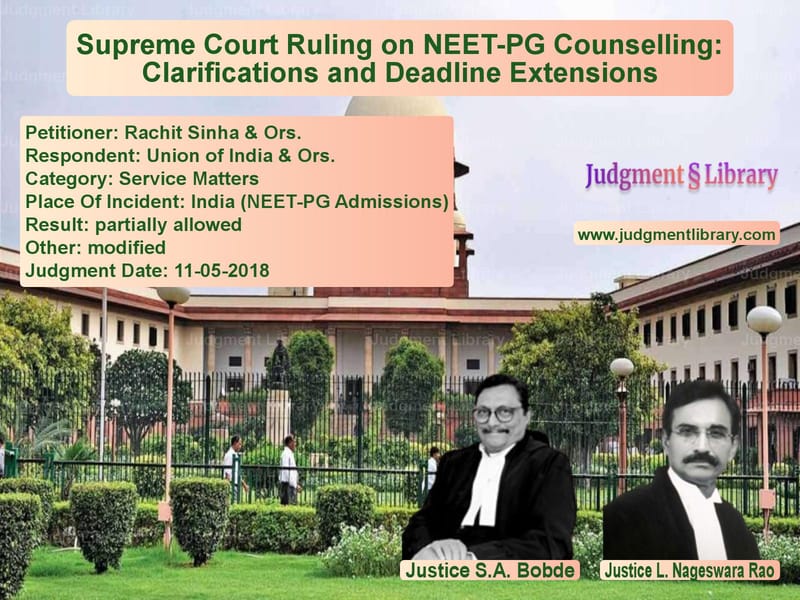 Featured image for Supreme Court Judgment dated 11-05-2018 in case of petitioner name Rachit Sinha & Ors. vs Union of India & Ors.