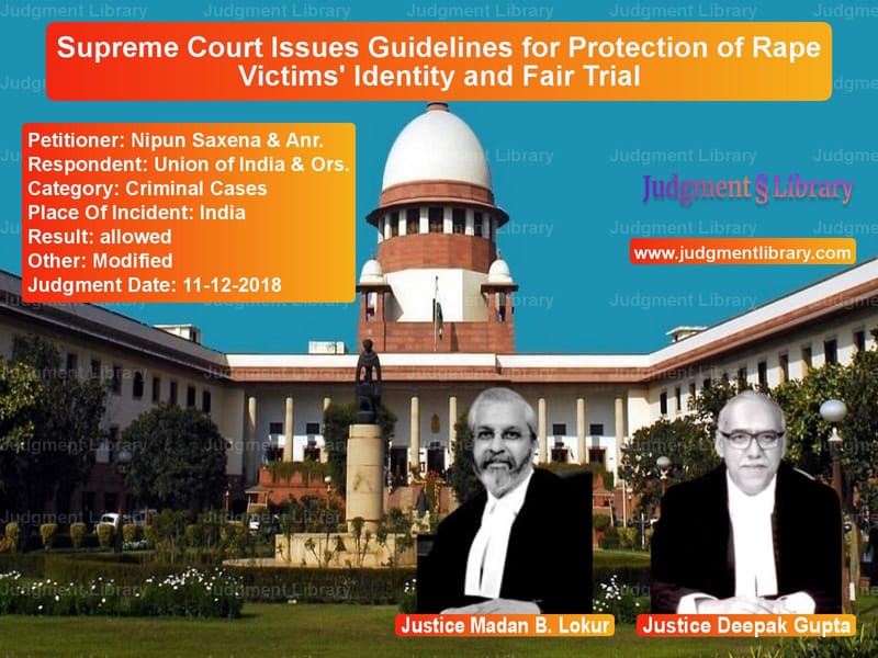 Featured image for Supreme Court Judgment dated 11-12-2018 in case of petitioner name Nipun Saxena & Anr. vs Union of India & Ors.