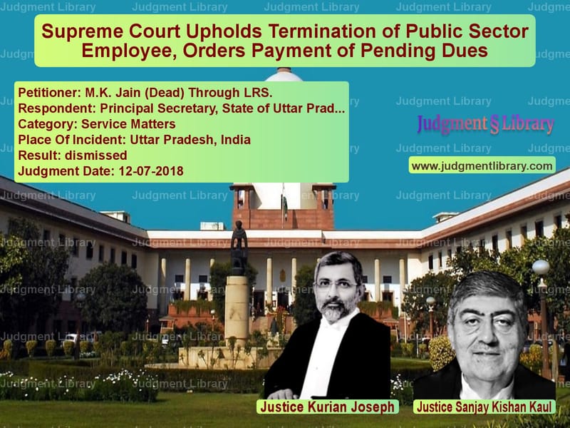 Featured image for Supreme Court Judgment dated 12-07-2018 in case of petitioner name M.K. Jain (Dead) Through LRS. vs Principal Secretary, State of