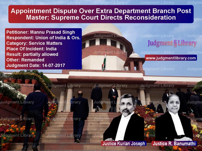 Featured image for Supreme Court Judgment dated 14-07-2017 in case of petitioner name Mannu Prasad Singh vs Union of India & Ors.
