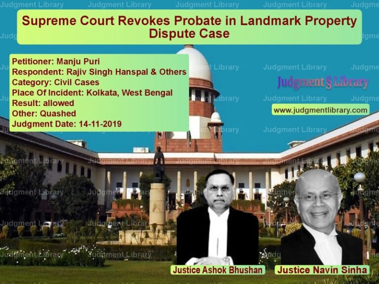 Featured image for Supreme Court Judgment dated 14-11-2019 in case of petitioner name Manju Puri vs Rajiv Singh Hanspal & Others