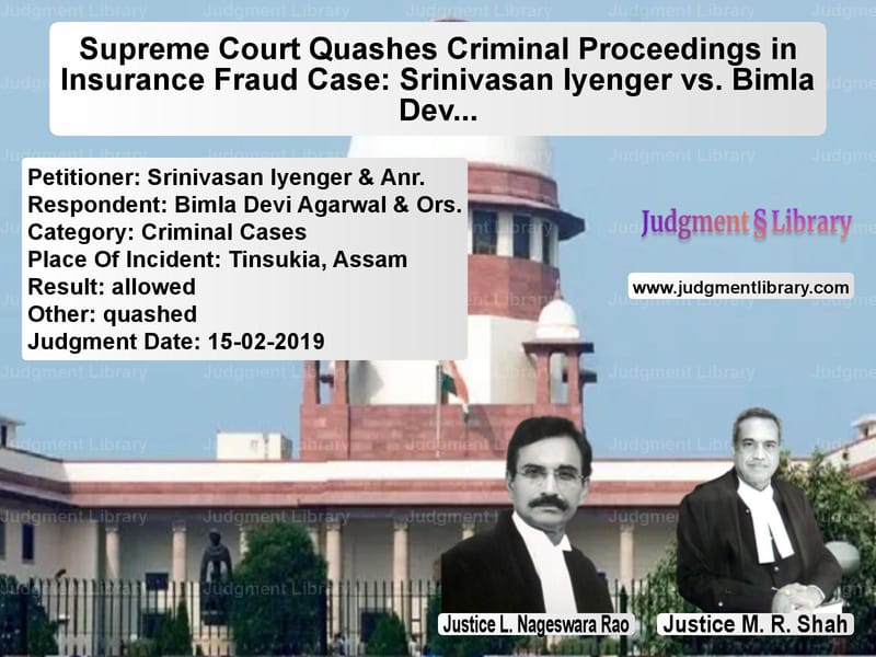 Featured image for Supreme Court Judgment dated 15-02-2019 in case of petitioner name Srinivasan Iyenger & Anr. vs Bimla Devi Agarwal & Ors.