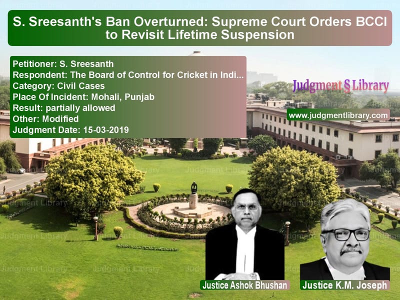 Featured image for Supreme Court Judgment dated 15-03-2019 in case of petitioner name S. Sreesanth vs The Board of Control for Crick