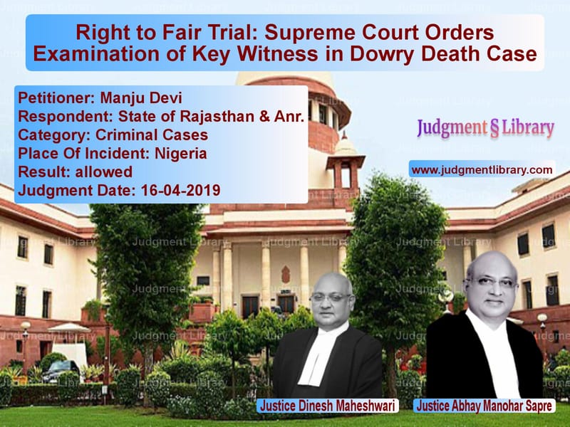Featured image for Supreme Court Judgment dated 16-04-2019 in case of petitioner name Manju Devi vs State of Rajasthan & Anr.