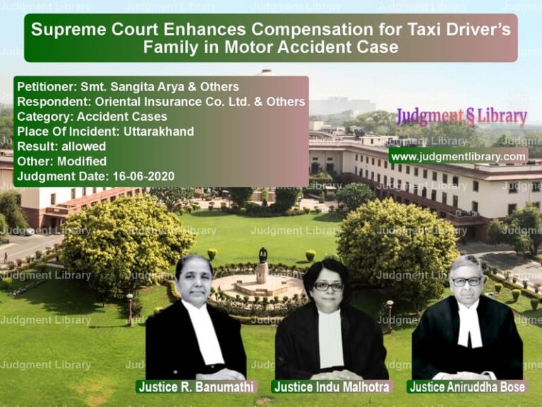 Featured image for Supreme Court Judgment dated 16-06-2020 in case of petitioner name Smt. Sangita Arya & Others vs Oriental Insurance Co. Ltd. &