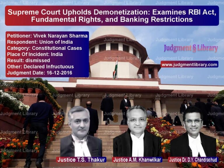 Featured image for Supreme Court Judgment dated 16-12-2016 in case of petitioner name Vivek Narayan Sharma vs Union of India