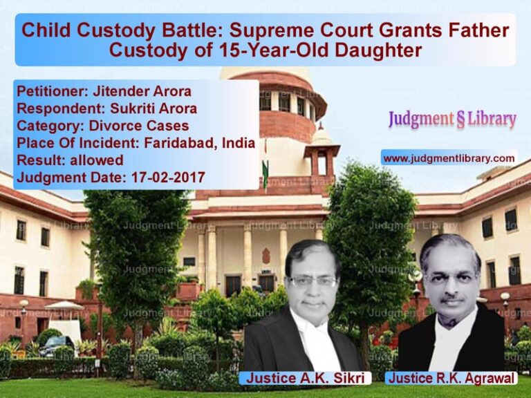 Featured image for Supreme Court Judgment dated 17-02-2017 in case of petitioner name Jitender Arora vs Sukriti Arora