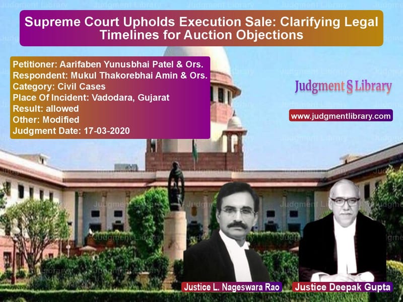 Featured image for Supreme Court Judgment dated 17-03-2020 in case of petitioner name Aarifaben Yunusbhai Patel & Or vs Mukul Thakorebhai Amin & Ors.