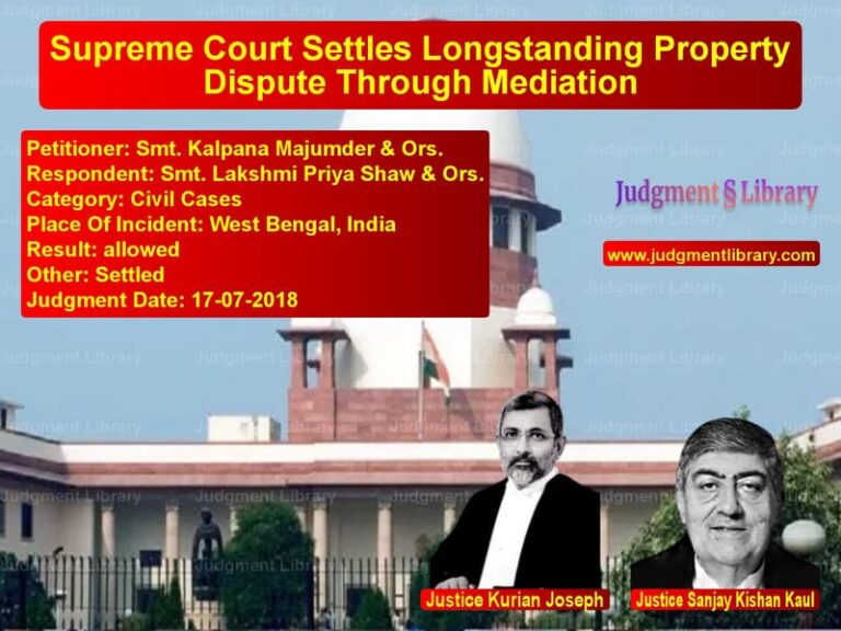 Featured image for Supreme Court Judgment dated 17-07-2018 in case of petitioner name Smt. Kalpana Majumder & Ors. vs Smt. Lakshmi Priya Shaw & Ors.