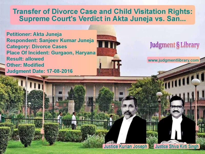 Featured image for Supreme Court Judgment dated 17-08-2016 in case of petitioner name Akta Juneja vs Sanjeev Kumar Juneja