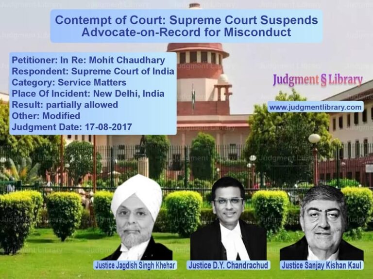 Featured image for Supreme Court Judgment dated 17-08-2017 in case of petitioner name In Re: Mohit Chaudhary vs Supreme Court of India