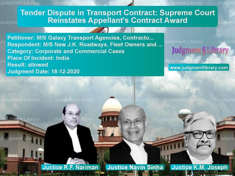 Featured image for Supreme Court Judgment dated 18-12-2020 in case of petitioner name M/S Galaxy Transport Agencies, vs M/S New J.K. Roadways, Fleet O