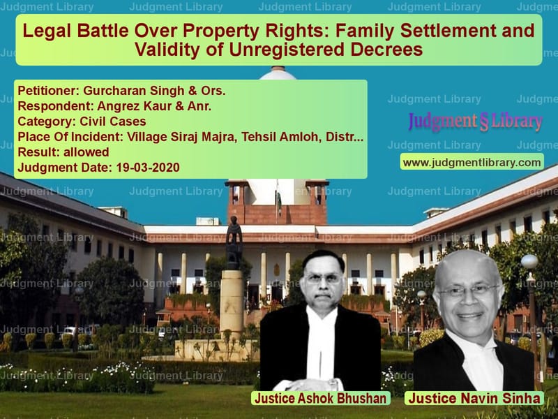 Featured image for Supreme Court Judgment dated 19-03-2020 in case of petitioner name Gurcharan Singh & Ors. vs Angrez Kaur & Anr.
