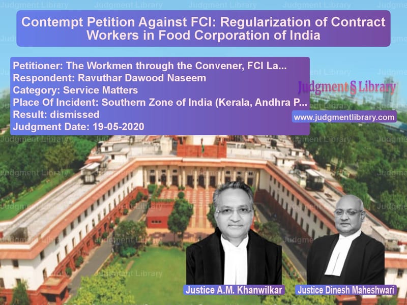 Featured image for Supreme Court Judgment dated 19-05-2020 in case of petitioner name The Workmen through the Conven vs Ravuthar Dawood Naseem