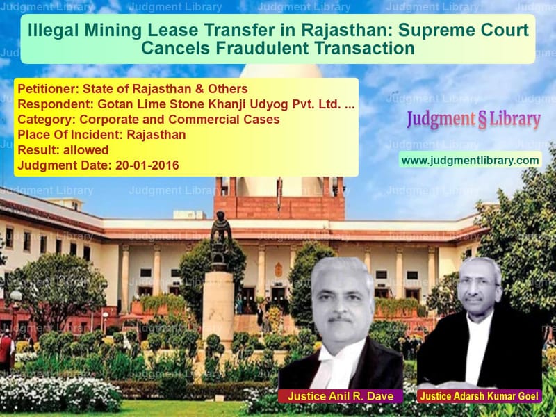 Featured image for Supreme Court Judgment dated 20-01-2016 in case of petitioner name State of Rajasthan & Others vs Gotan Lime Stone Khanji Udyog